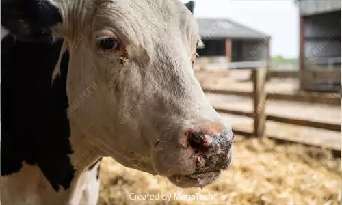 گاو مبتلا به تب برفکی در مقاله تب برفکی در دامها؛ علائم، راههای تشخیص و روشهای کنترل بیماری - سایت ماناتک